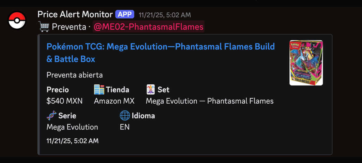 Alerta de preventa mostrando un Phantasmal Flames Build & Battle Box